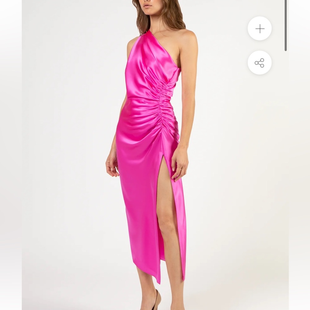 Michelle Mason Asymmetrical Gathered 100% Silk One Shoulder Midi Dress Size 2